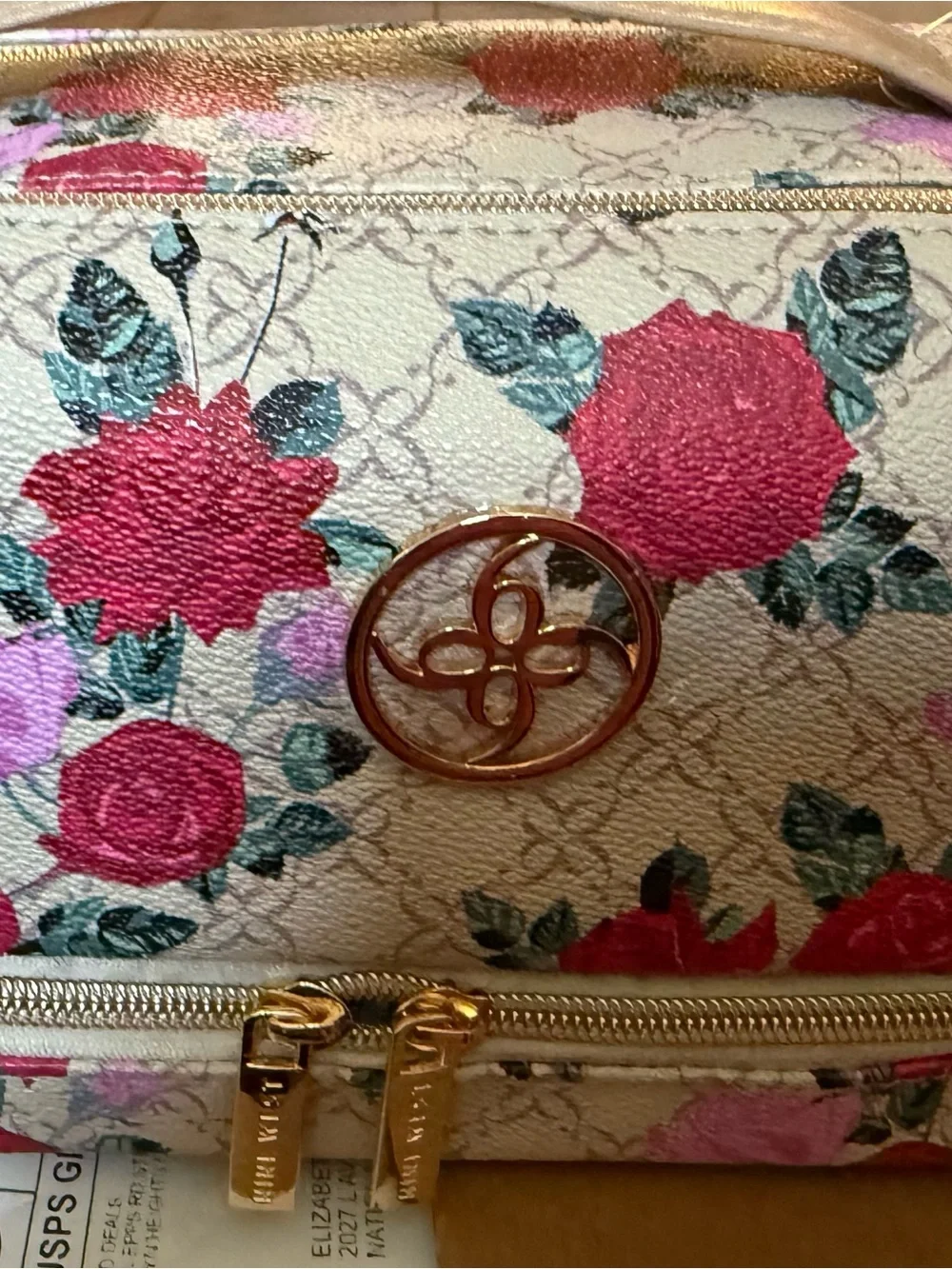 Nine West Floral Zip Pouch - Pink Red Cream